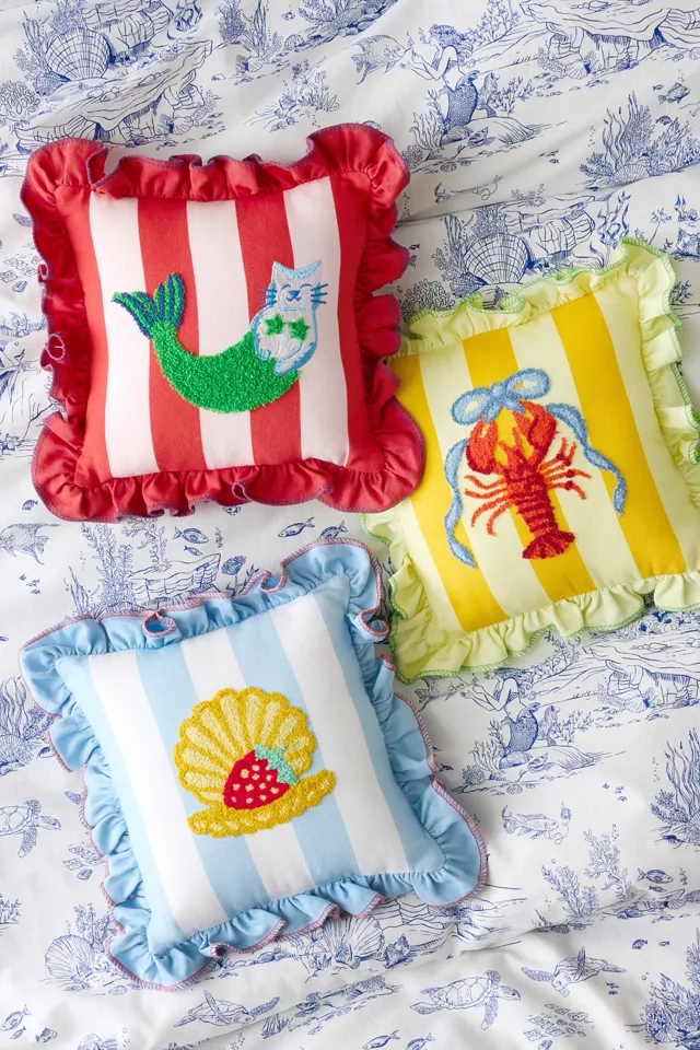 Tufted Striped Ruffle Mini Throw Pillow